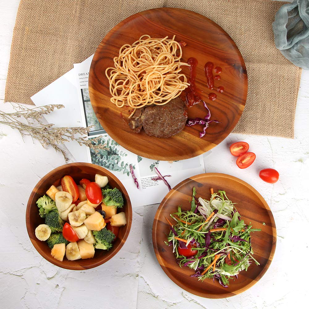Premium 12-Piece Acacia Wood Dinnerware Set - Natural Wooden Plates, Bowls & Utensils for 4 People | Eco-Friendly Tableware for Everyday Meals, Dinner Parties & Outdoor Dining