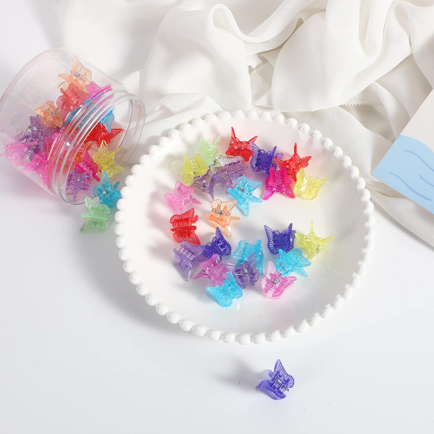 Mini Hair Claw Clips for Women - 48PCS Small Hair Clamps (0.59 Inch) - Transparent Butterfly Design - Perfect for Ponytails, Buns & Updos