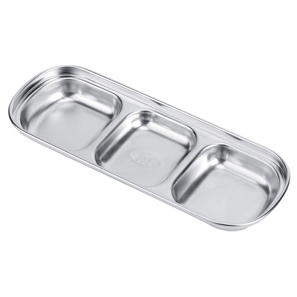 Stainless Steel 3-Compartment Sauce Dish - Appetizer Serving Tray, Divided Snack Plate & Food Dipping Bowl for Home Kitchen | Perfect for Parties, BBQs, and Entertaining Guests