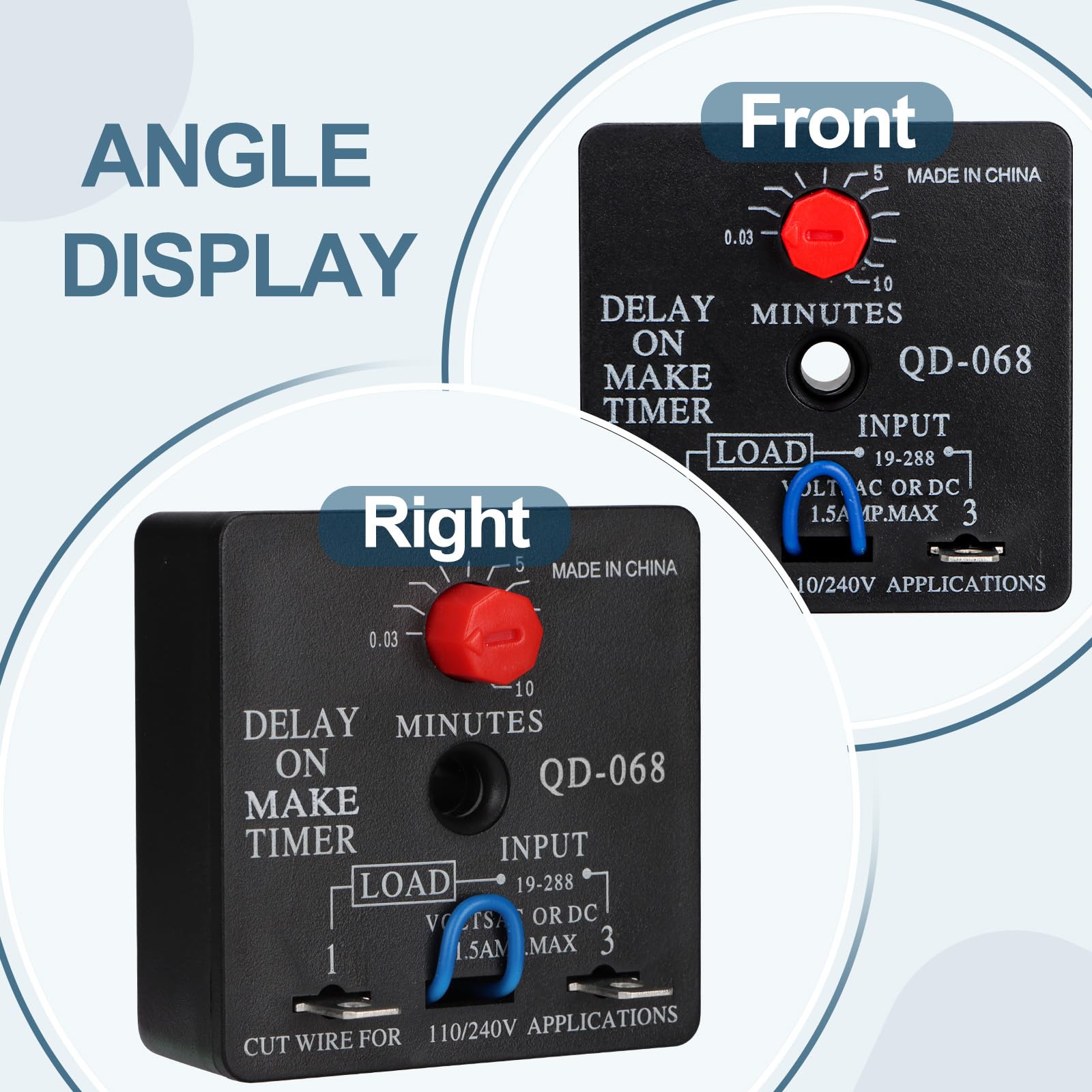2Pcs Adjustable Delay On Make Timer QD-068 (0.03-10 Min, 19-288V AC/DC) - Perfect for Industrial Automation, HVAC Systems & Electrical Control Panels
