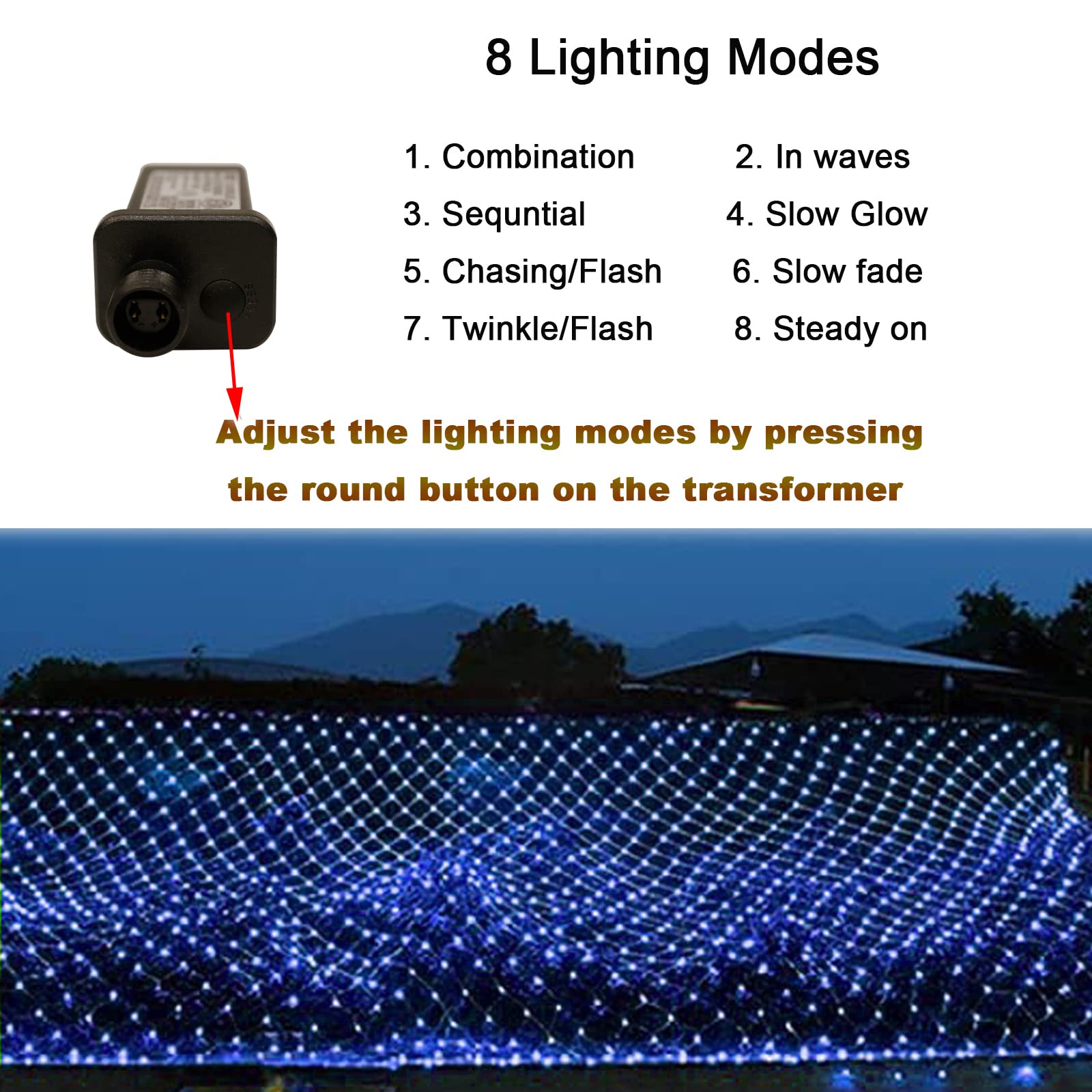 300LED Blue Christmas Net Lights - 14.8ft x 5ft Connectable Mesh Lights with 8 Lighting Modes, Waterproof Fairy String Lights for Indoor & Outdoor Holiday Decorations - Perfect for Halloween, Thanksgiving, Christmas Trees, Bushes, Garden Parties and Yard Decor