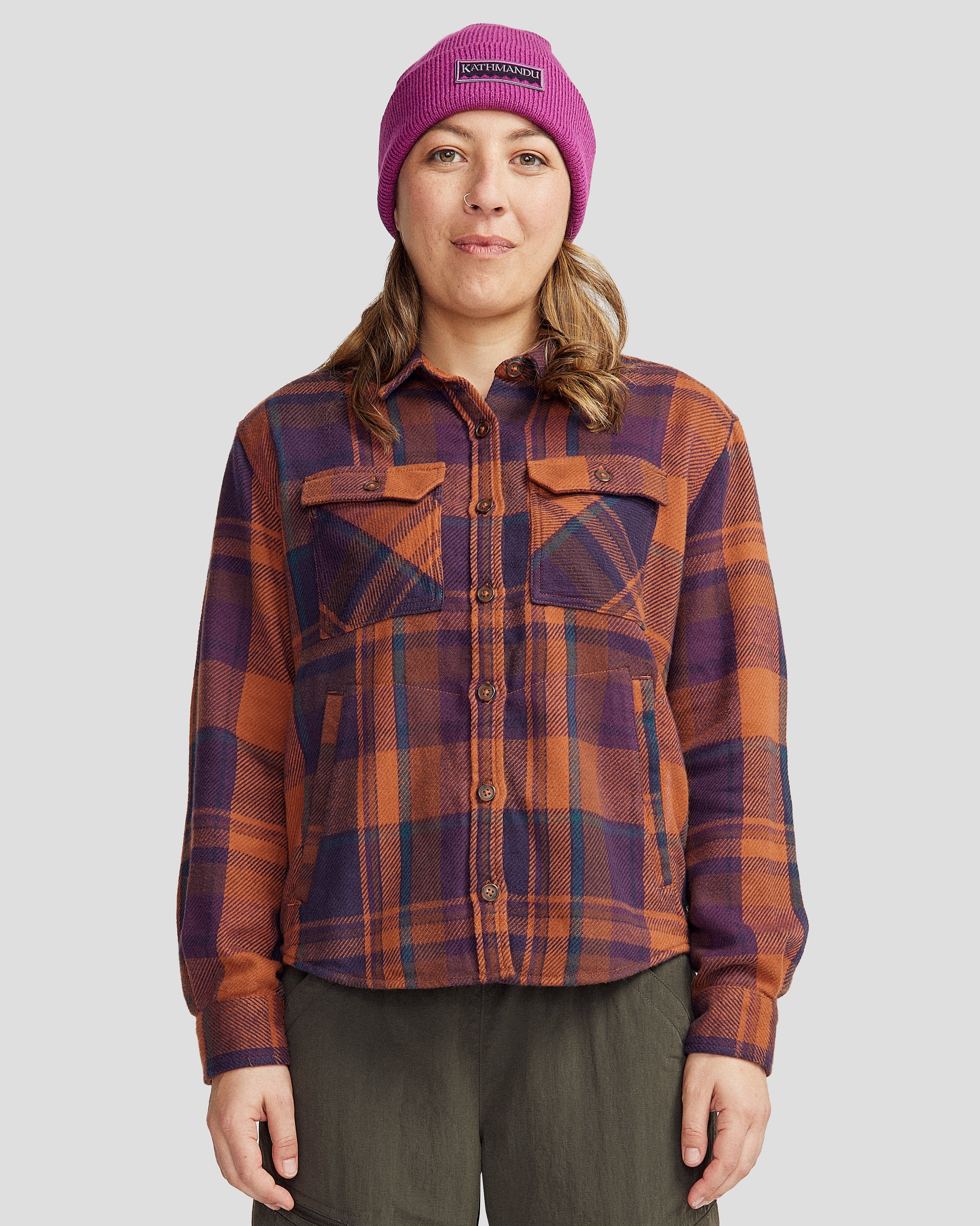Women's Huntly Long Sleeve Plaid Shirt - Soft Flannel Button Down Top for Fall & Winter, Cozy Cabin Style with Woodsy Print | Perfect for Outdoor Adventures, Camping, and Casual Everyday Wear
