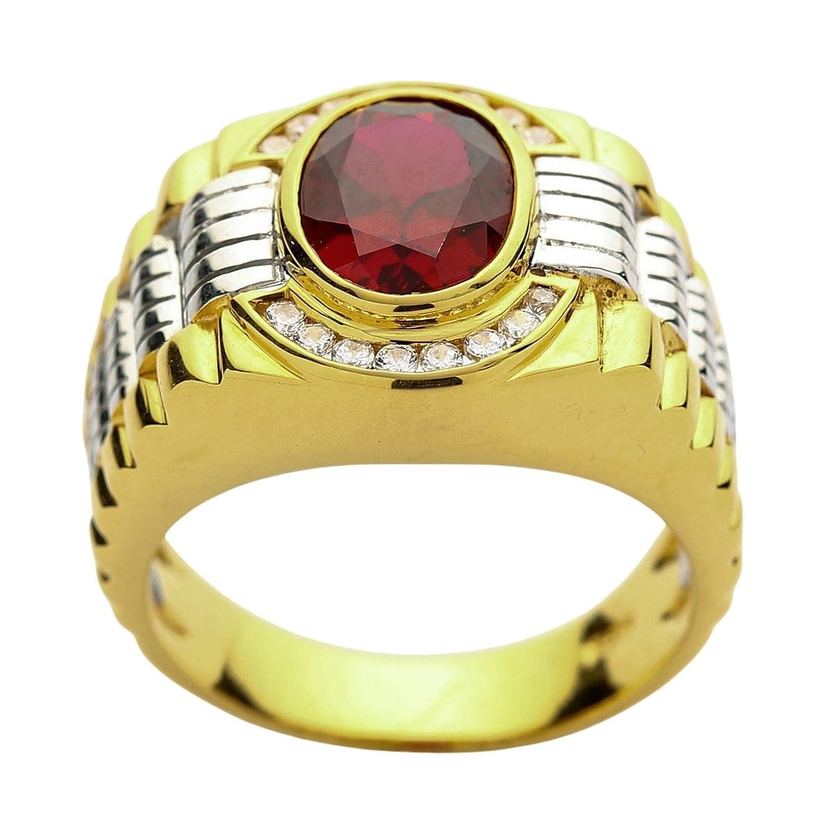 Men's Two-Tone Yellow Gold Garnet Rolex Ring – Luxury Statement Jewelry for Weddings, Parties & Special Occasions