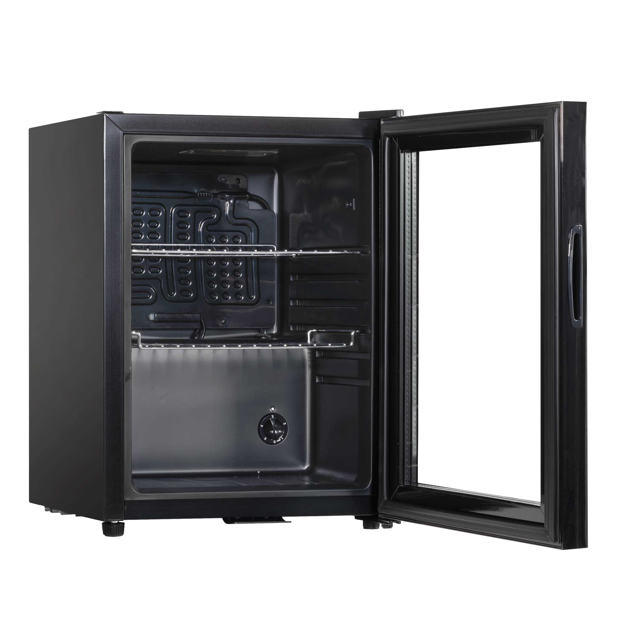 Baridi 40L Mini Fridge with LED Light - Compact Beverage Cooler for Beer, Wine & Soda - Energy Efficient Black Glass Door Refrigerator for Home, Office, Dorm & Bar Use