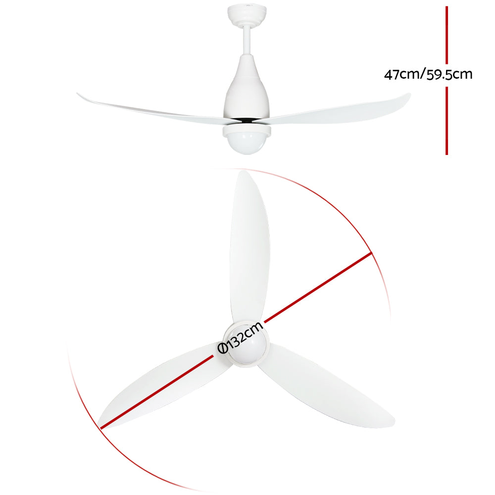 Devanti 52 Inch White Ceiling Fan with DC Motor, LED Light & Remote Control - Perfect for Living Room, Bedroom & Outdoor Patio