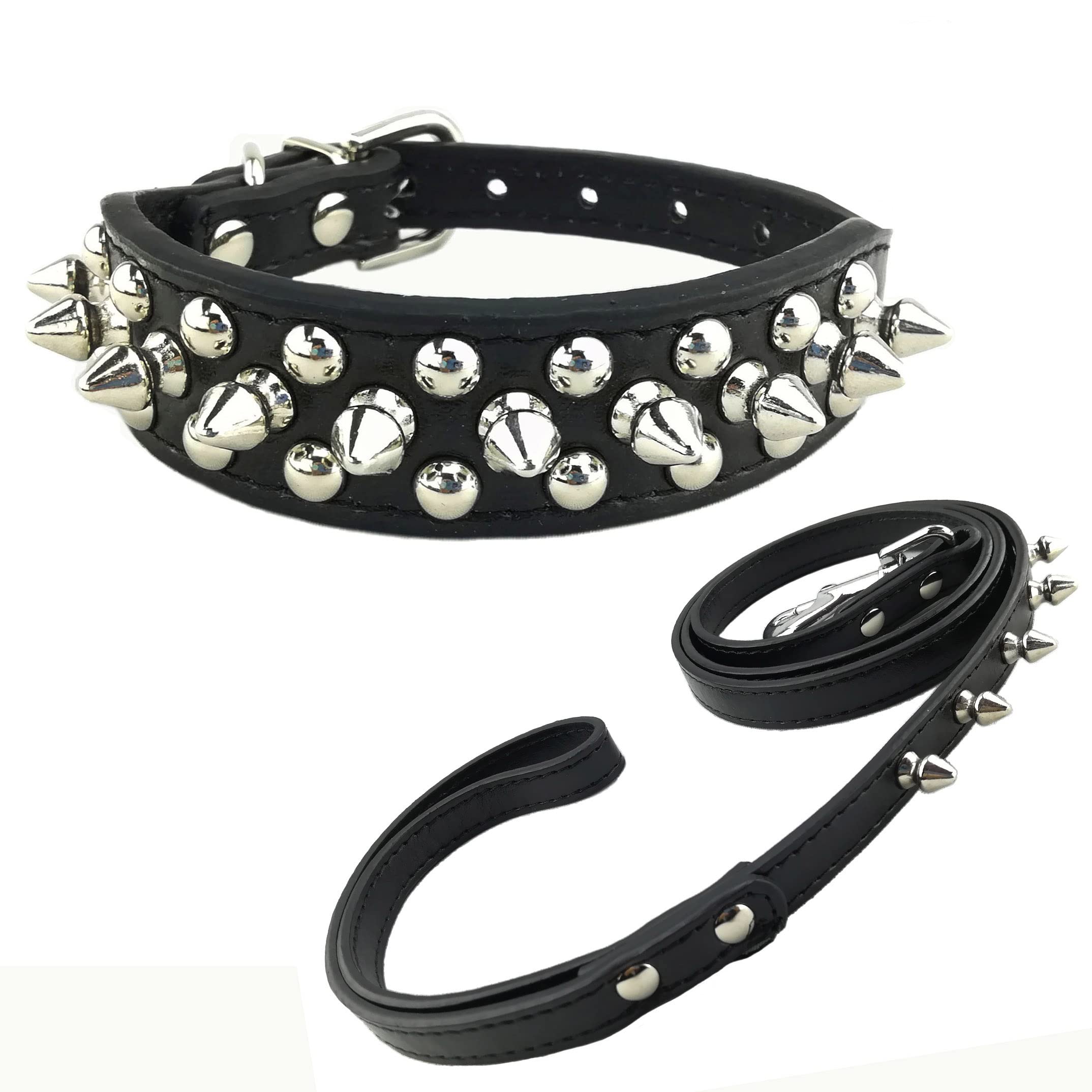 Stylish Punk Studded Dog Collar and Leash Set - Newtensina Adjustable Pet Collar with Matching Lead for Small Medium Large Dogs | Perfect for Daily Walks, Training & Punk Fashion Pet Accessories