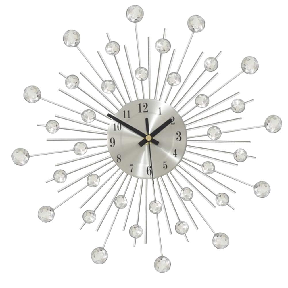 Amosfun Modern Rhinestone Wall Clock - Silent Metal Wall Decor for Living Room, Bedroom, Office - Elegant Home & Office Decoration for Stylish Interiors