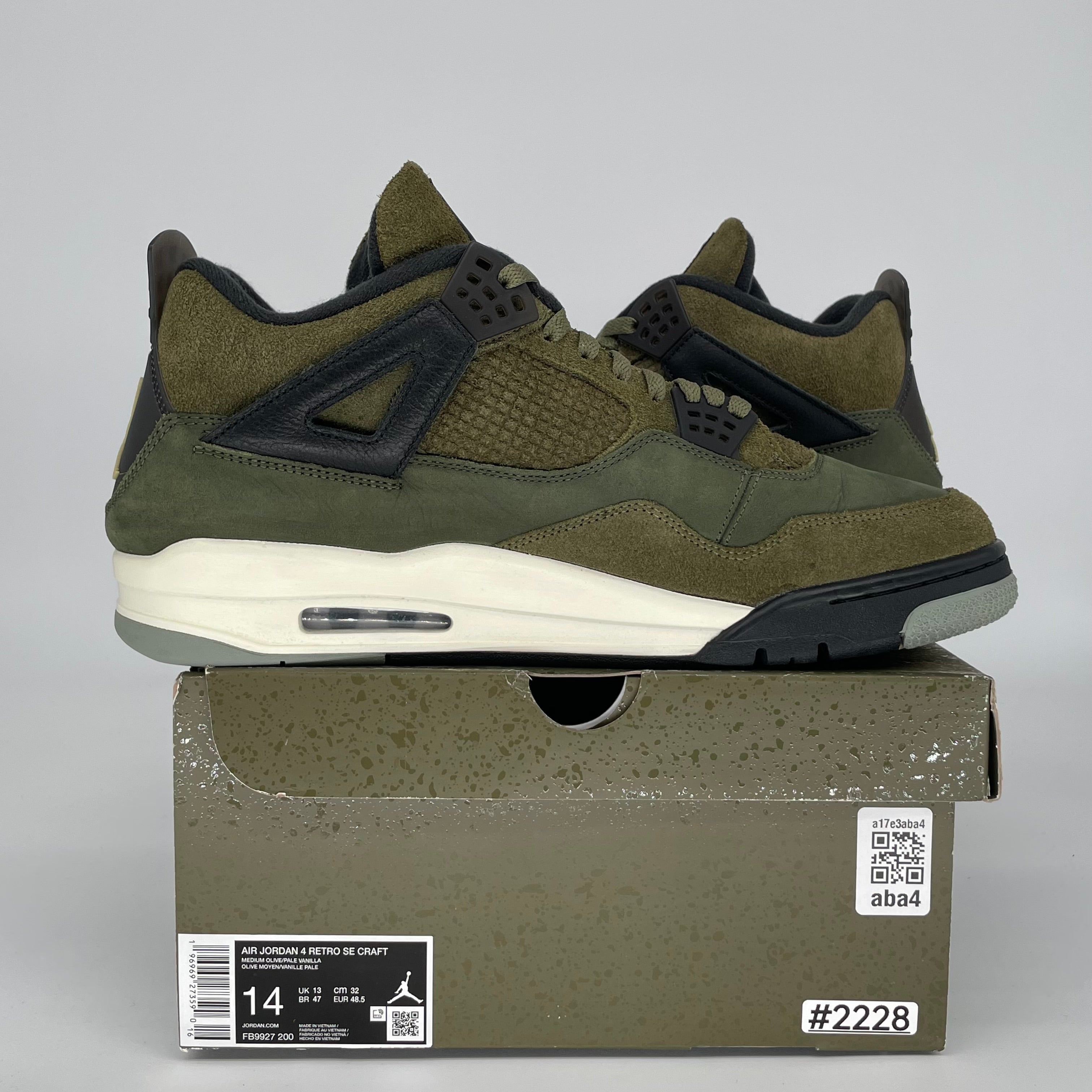 AIR JORDAN 4 CRAFT MEDIUM OLIVE Men's Basketball Shoes Size 14 FB9927-200 - Perfect for Streetwear & Sneaker Collectors