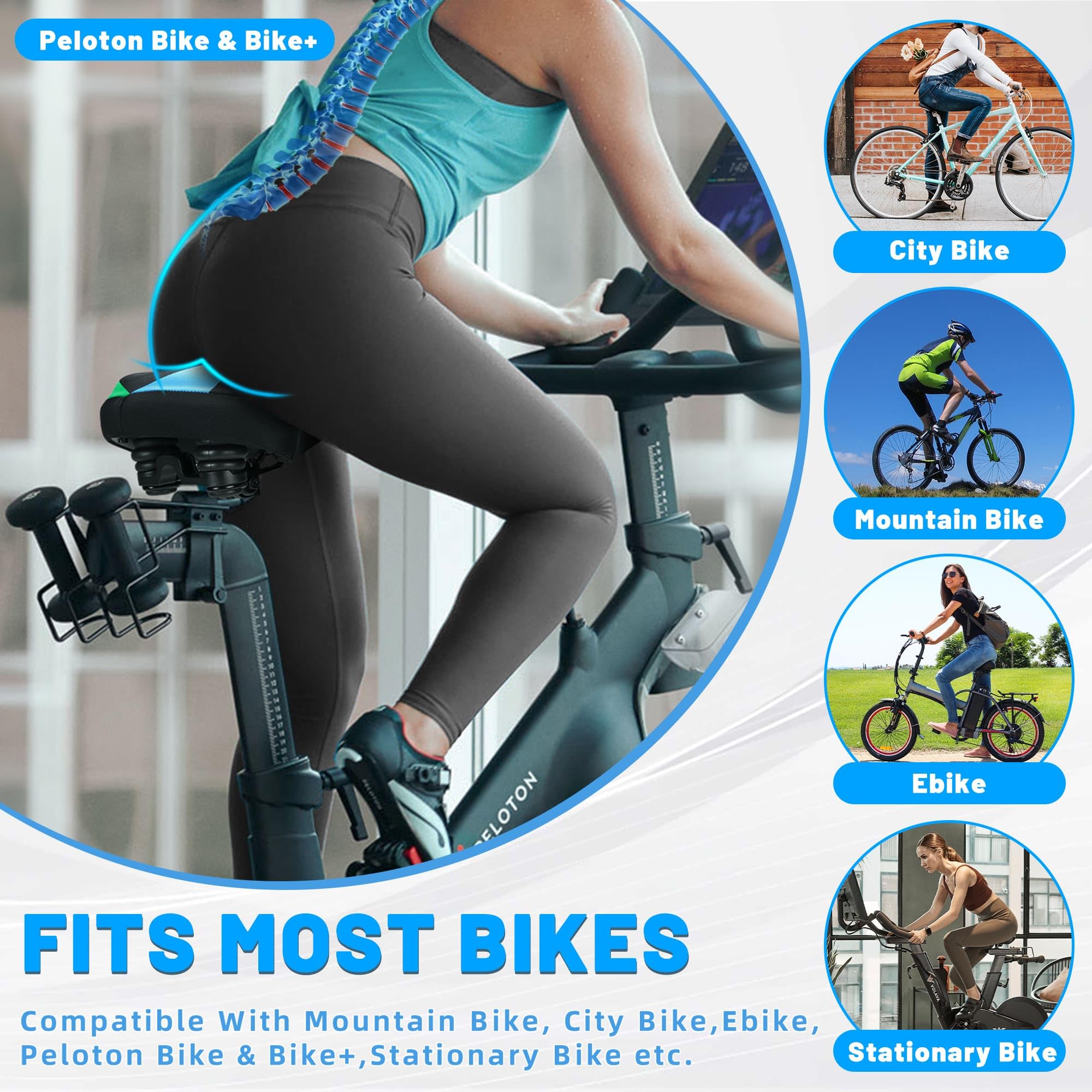 **Extra Wide Comfortable Gel Bike Seat for Men & Women - Oversized Padded Bicycle Saddle Replacement for Peloton, Exercise, Mountain & City Bikes - Perfect for Long Rides, Commuting & Indoor Cycling**