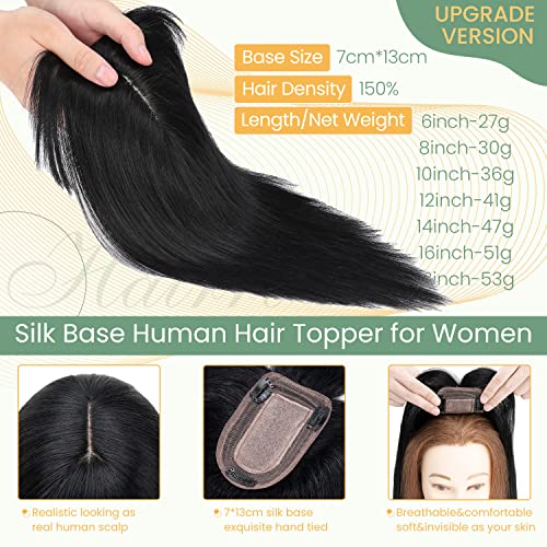 Clip in Human Hair Topper with Silk Base - Natural Looking Hairpiece for Thinning Hair - Perfect for Daily Wear, Special Occasions & Styling