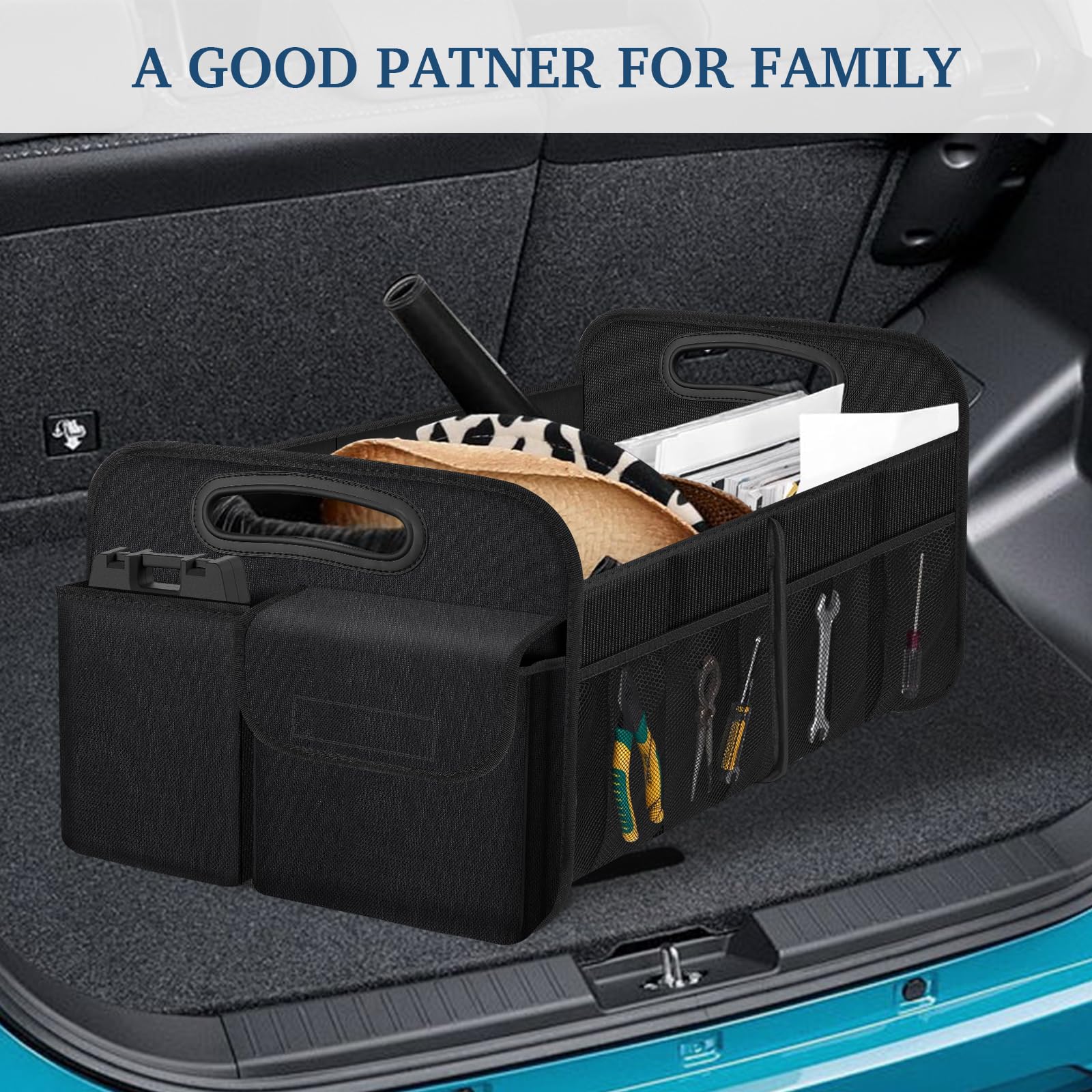 Femuar Large Capacity Waterproof Collapsible Car Trunk Organizer for SUV/Jeep/Sedan – Durable Black Storage Solution for Travel, Groceries, and Sports Gear