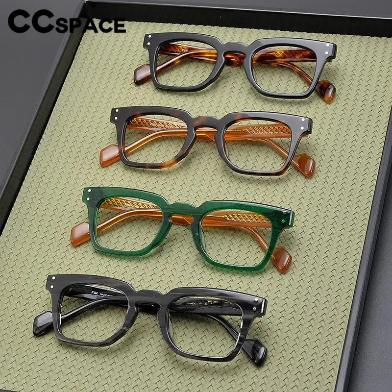 CCspace Unisex Full Rim Square Cat Eye Acetate Eyeglasses Frame 57400 - Trendy Retro Style for Men & Women - Perfect for Office, Reading, and Fashion Accessories