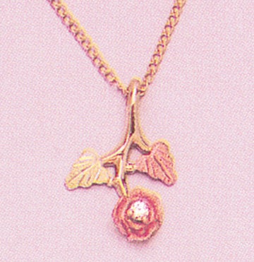 10kt Solid Gold Three-Tone Rose & Green Leaf Pendant with Natural Diamond Accent - 18