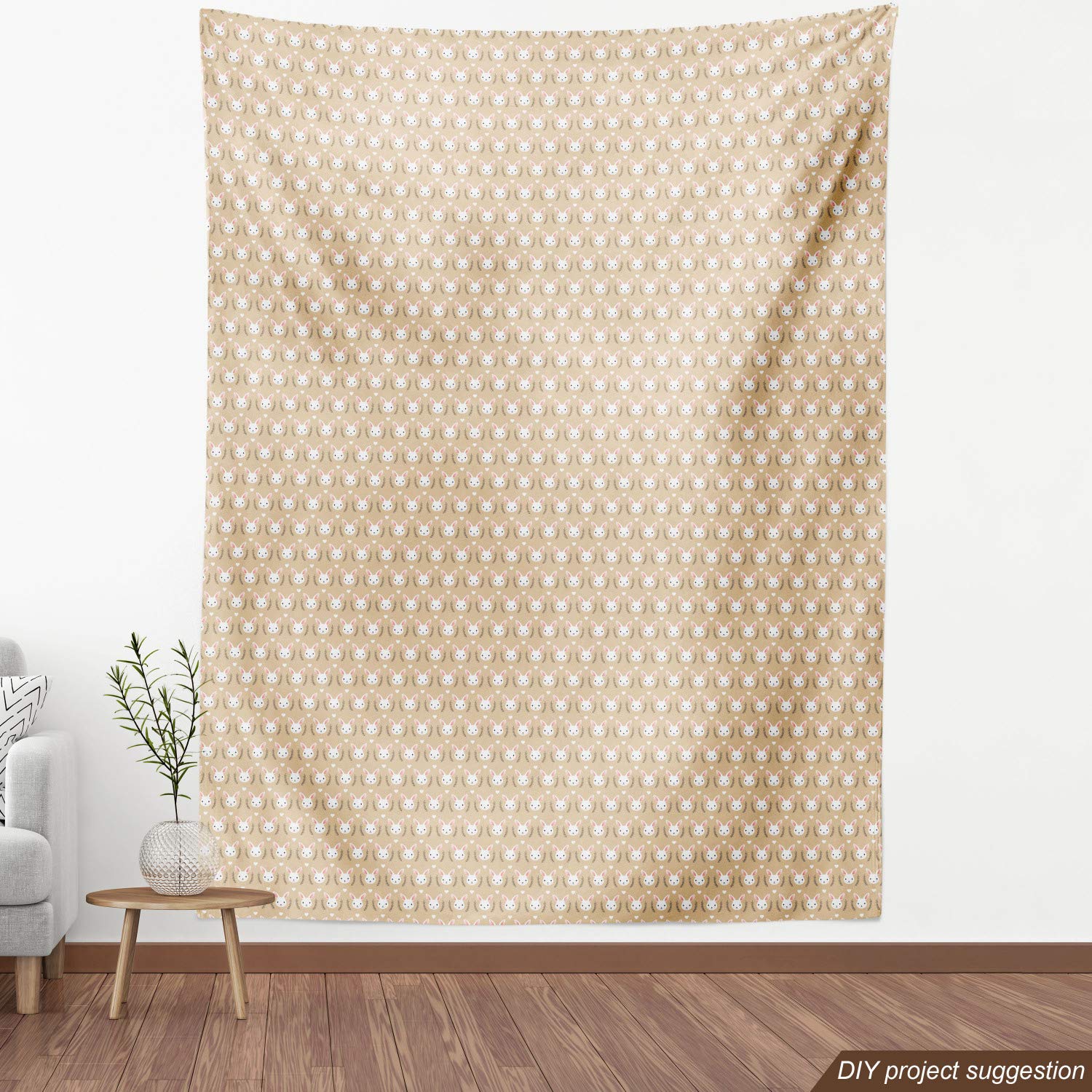 Ambesonne Animal Print Fabric by The Yard - Repeating Rabbit Heads with Long Ears, Brown Tan Upholstery Material for Sofa, Curtains & Home Decor (10 Yards) | Perfect for DIY Projects, Nursery Decor & Farmhouse Style