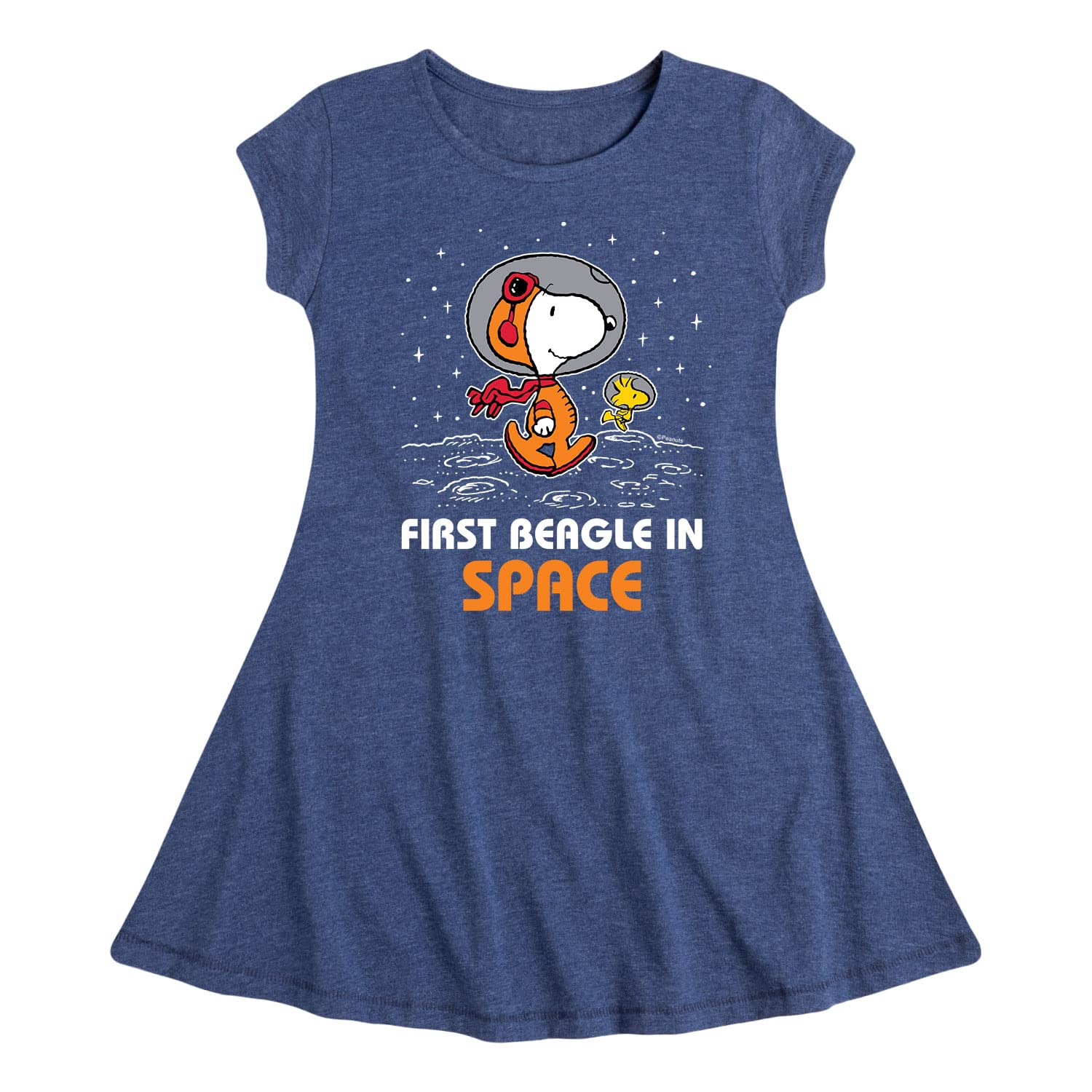 HYBRID APPAREL Peanuts Space Traveler Snoopy Girls Fit and Flare Dress - Cute Cartoon Character Outfit for Kids Birthday Party & School Events