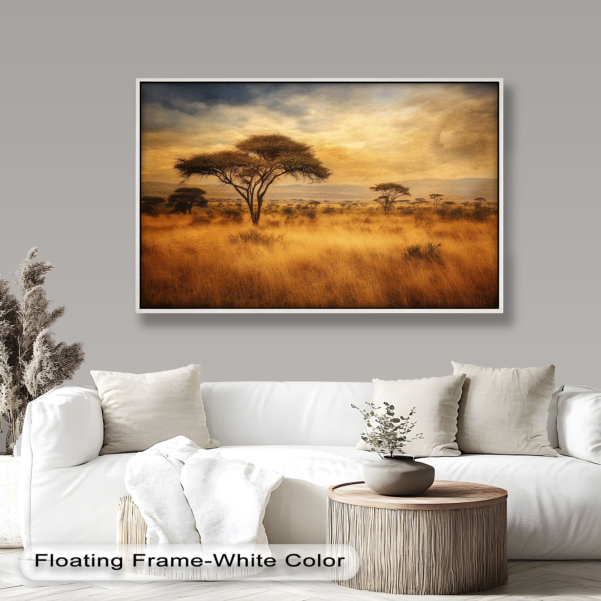 African Savanna Tree Landscape Oil Painting Wall Art - Handmade Canvas Artwork for Living Room, Bedroom & Office Decor