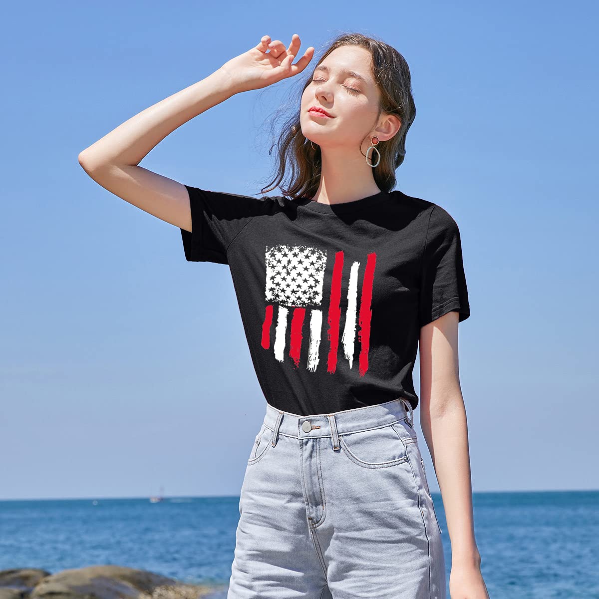 **Women's Patriotic Graphic Tees - Short Sleeve Casual T-Shirts for Summer | Perfect for 4th of July, BBQ Parties & Everyday Wear**