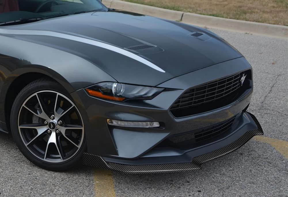 5PCS Front Bumper Lip & Side Skirt Kit for Ford Mustang 2018-2023 - ABS Carbon Fiber Style Body Splitter, Rocker Winglet & Diffuser - Enhances Aerodynamics & Sporty Look (Street Racing & Car Shows)