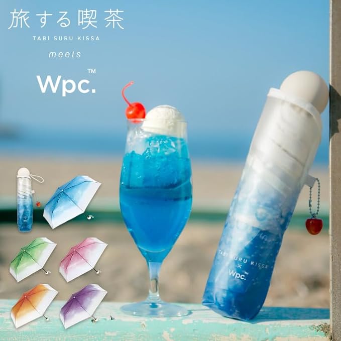 WPC. Tabisuru Kissa x Cream Soda Mini Umbrella 50cm Compact Foldable Sun & Rain Protection - Perfect for Travel, Beach & Daily Commute (WPC 37 PT)