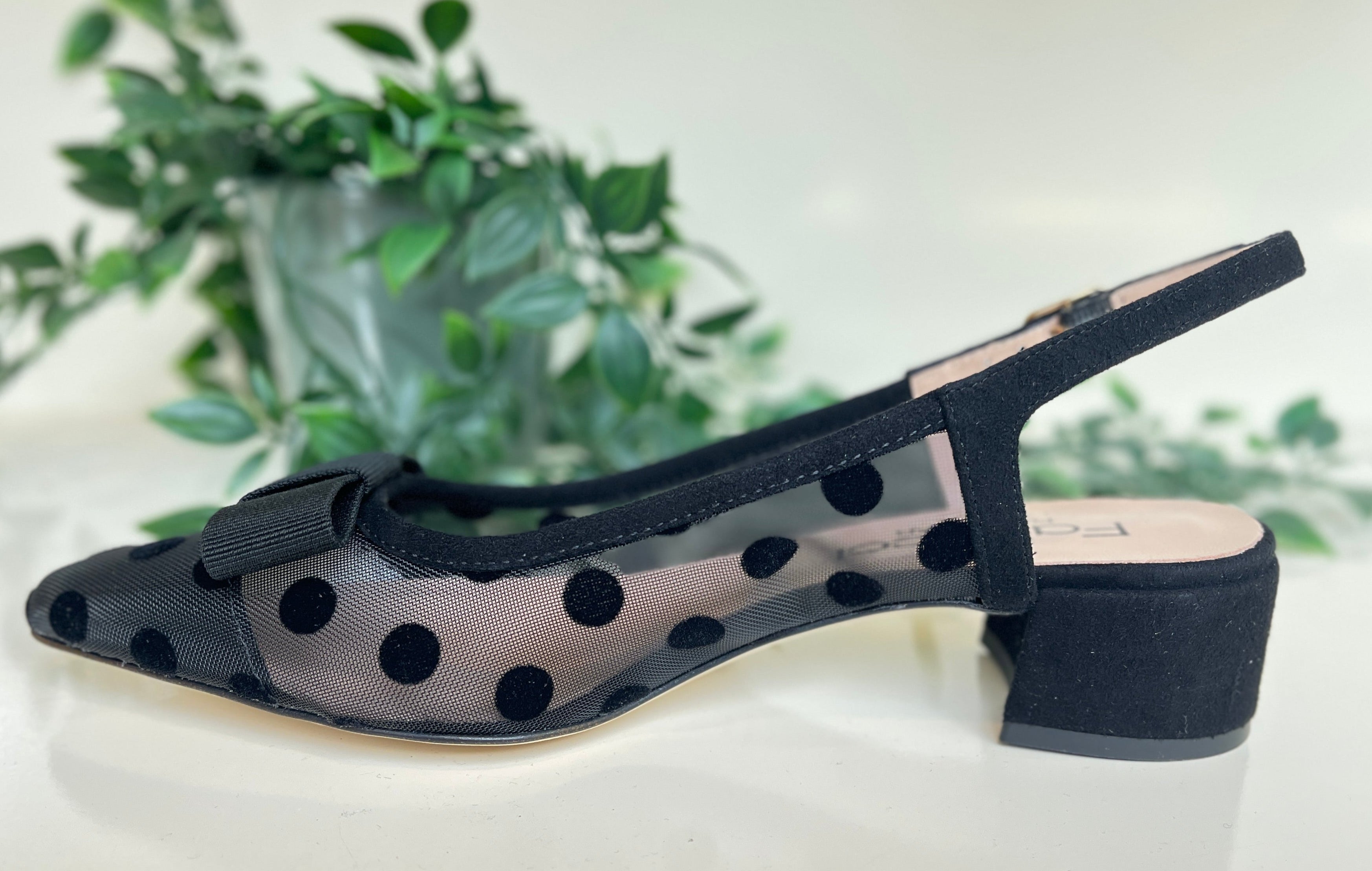 FABUCCI Women's Black Polka Dot Slingback Heels - Comfortable Dress Shoes for Work, Party & Special Occasions | Size E568R | Stylish Pointed Toe Pumps for Women