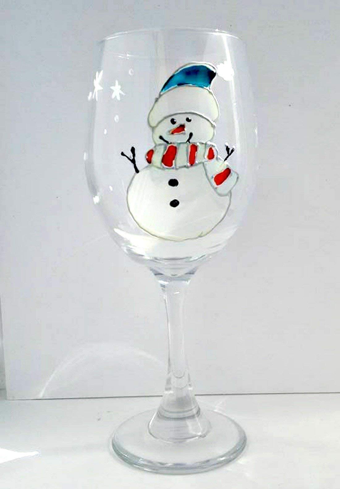 Hand-Painted Snowman Holiday Wine Glasses Set of 2 - Christmas Party Decor, Winter Dinnerware, Festive Gift for Wine Lovers