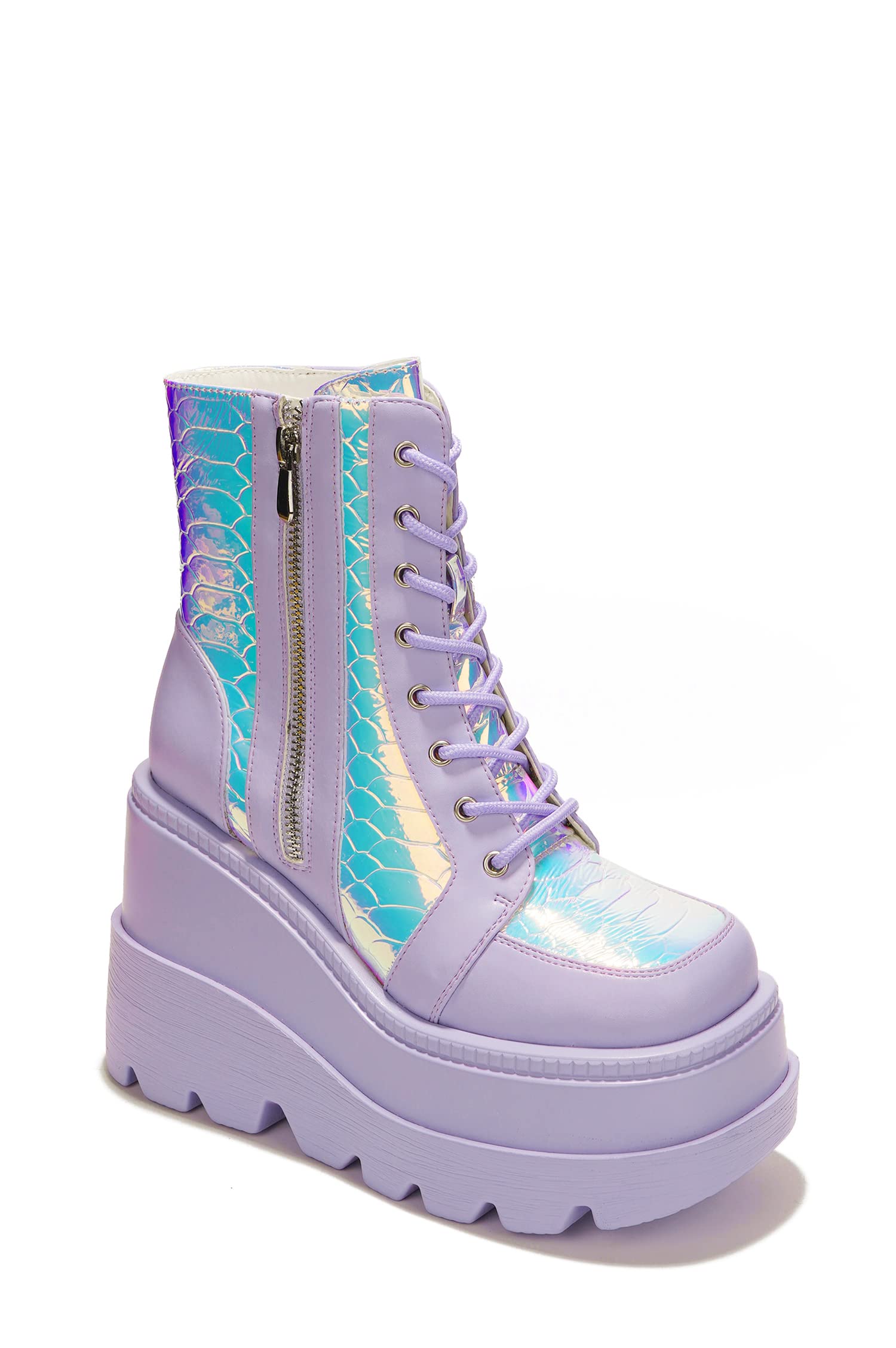 Cape Robbin Women's Holographic Platform Ankle Boots with Chunky Block Heels - Fashionable Winter Boots for Party, Club & Night Out