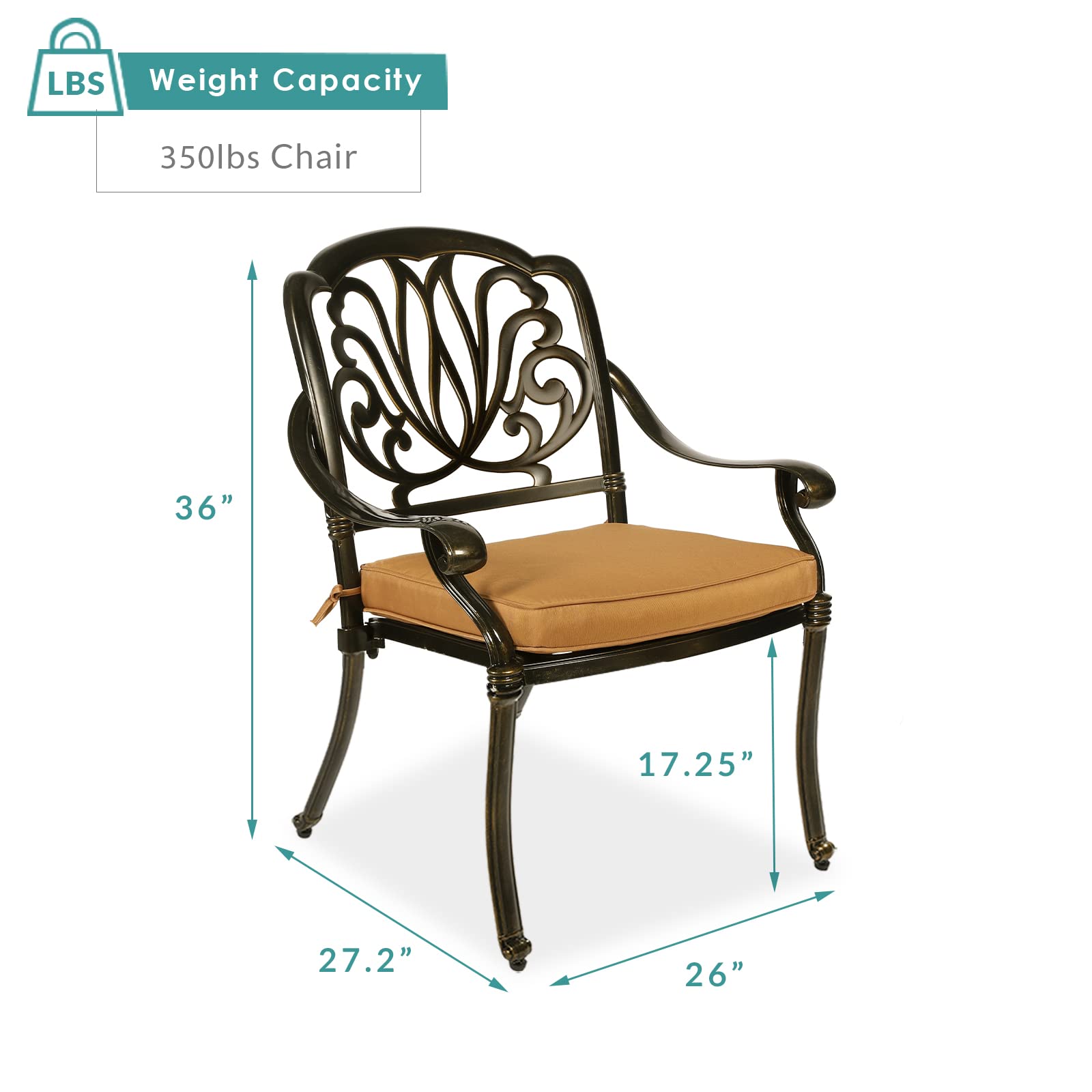 MEETWARM 2-Piece Outdoor Dining Chairs Set with Cushions - All-Weather Cast Aluminum Patio Chairs for Garden, Deck, Backyard - Dark Bronze - Perfect for Outdoor Entertaining and Relaxation