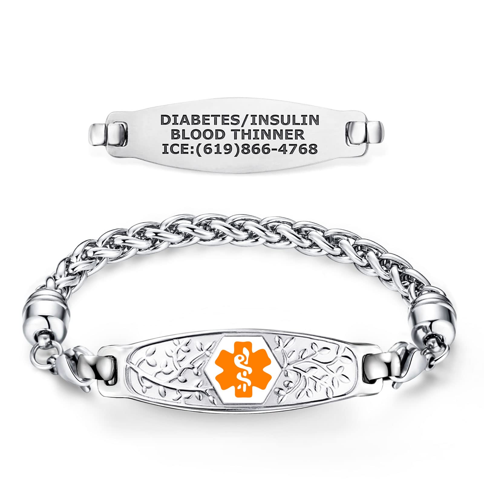 Divoti Custom Engraved Medical Alert Bracelets for Women - Stainless Steel Medical ID Bracelet with Free Engraving - Beautiful Olive Tag with Wheat Design - Adjustable Sizes - Perfect for Diabetes, Allergies & Emergency Medical Identification