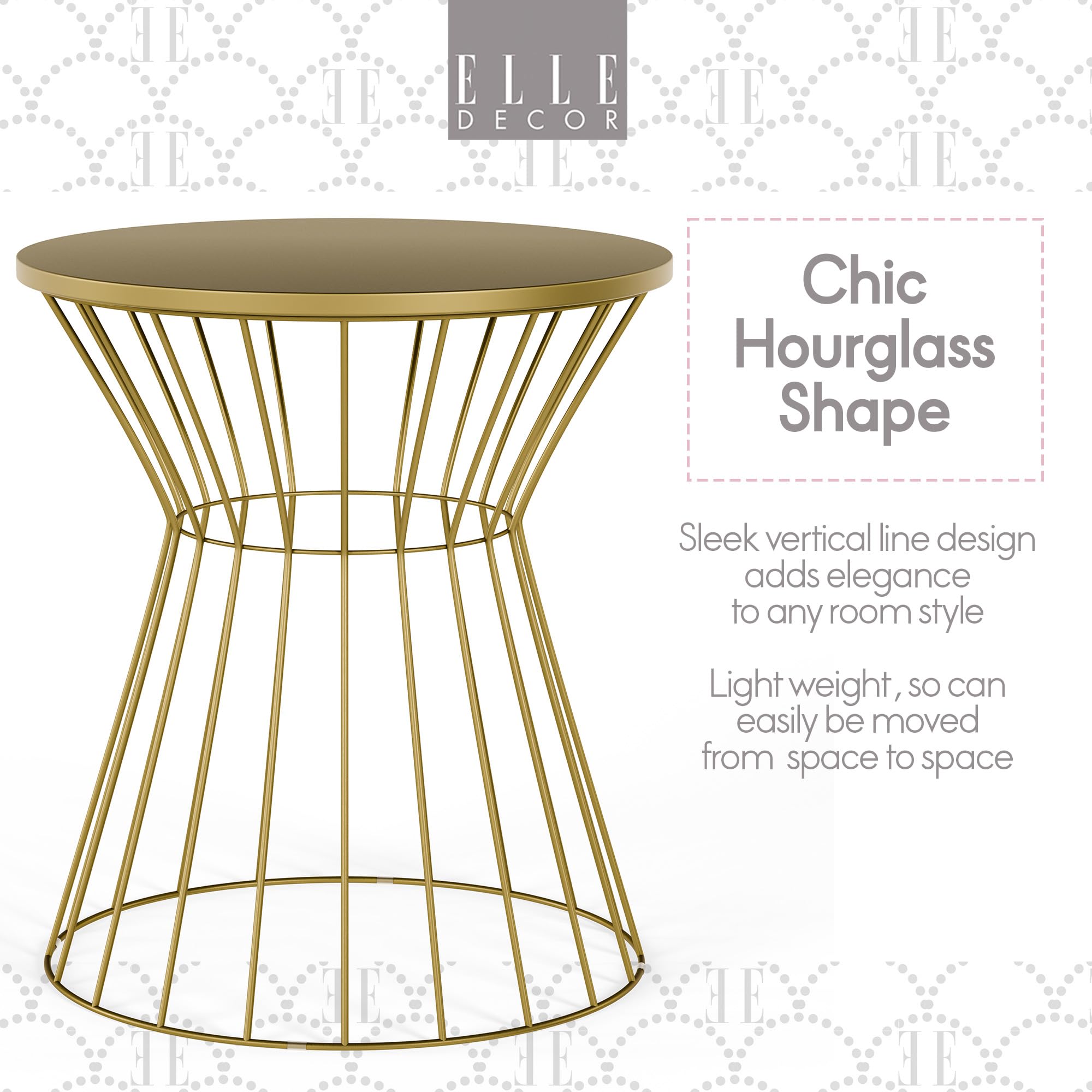 Elle Decor Lulu Modern Hourglass End Table - Gold Metal Side Table with Round Top | Living Room Coffee Table & Bedroom Nightstand | 19.7 Inch Height | Perfect for Small Spaces, Apartment Decor & Accent Furniture