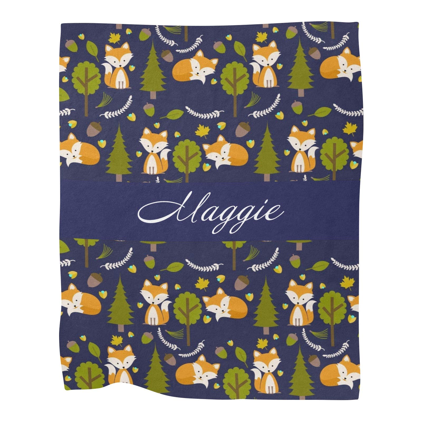 Personalized Fox Tree Baby Blanket with Name - Custom Fleece Nursery Throw for Boys & Girls - 30