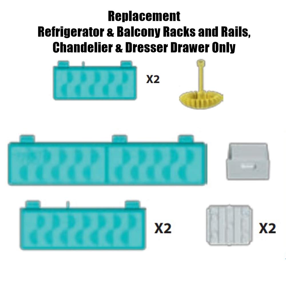 Barbie Dreamhouse Replacement Parts Set - FHY73 Refrigerator, Balcony Racks & Rails, Chandelier, Dresser Drawer | Compatible with All Barbie Dreamhouse Doll Playsets | Perfect for Kids' Pretend Play & Dollhouse Accessories