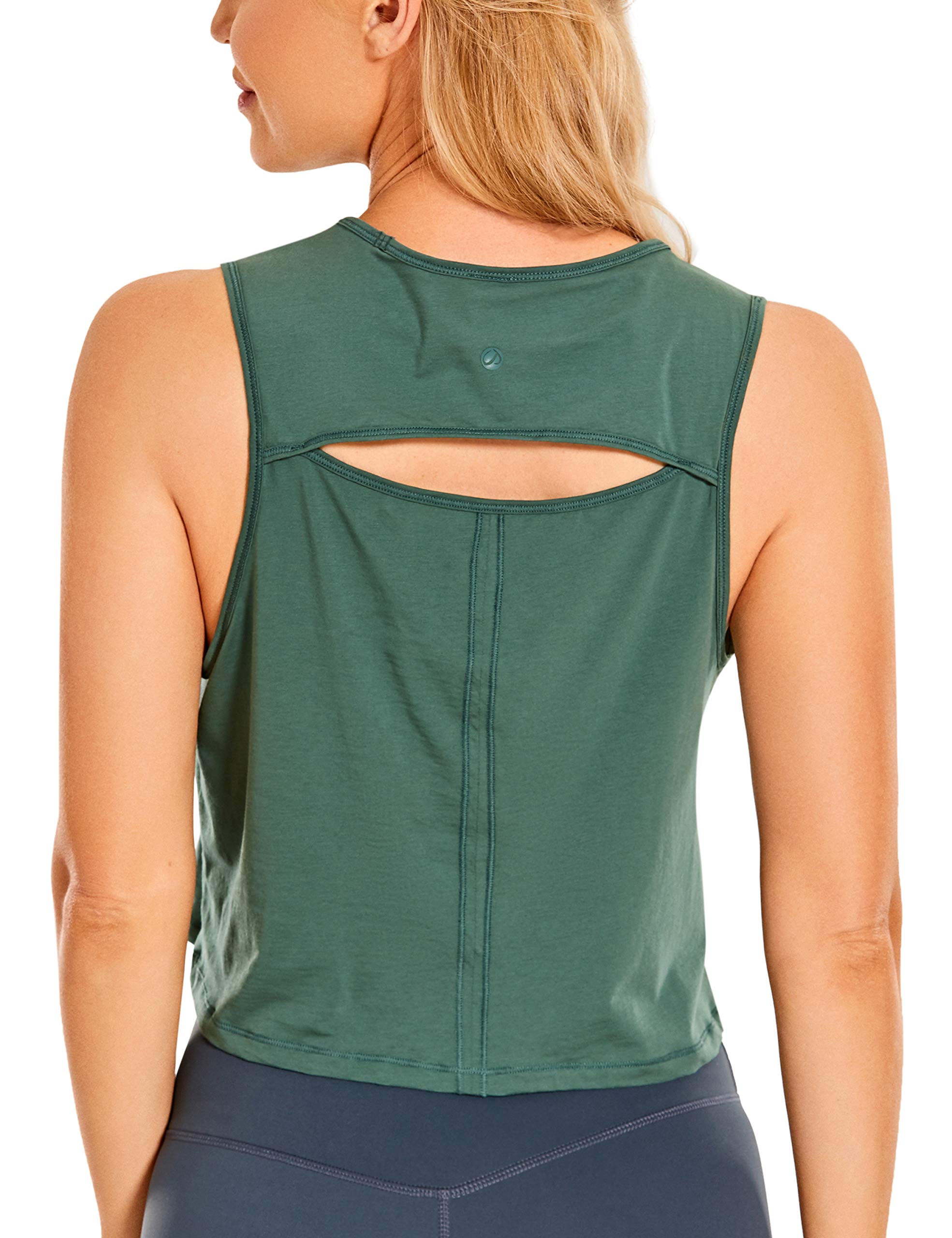 CRZ YOGA Women's Pima Cotton Workout Crop Top - Breathable Open Back Yoga Tank Shirt for Women - Perfect for Yoga, Pilates, Gym & Summer Activewear