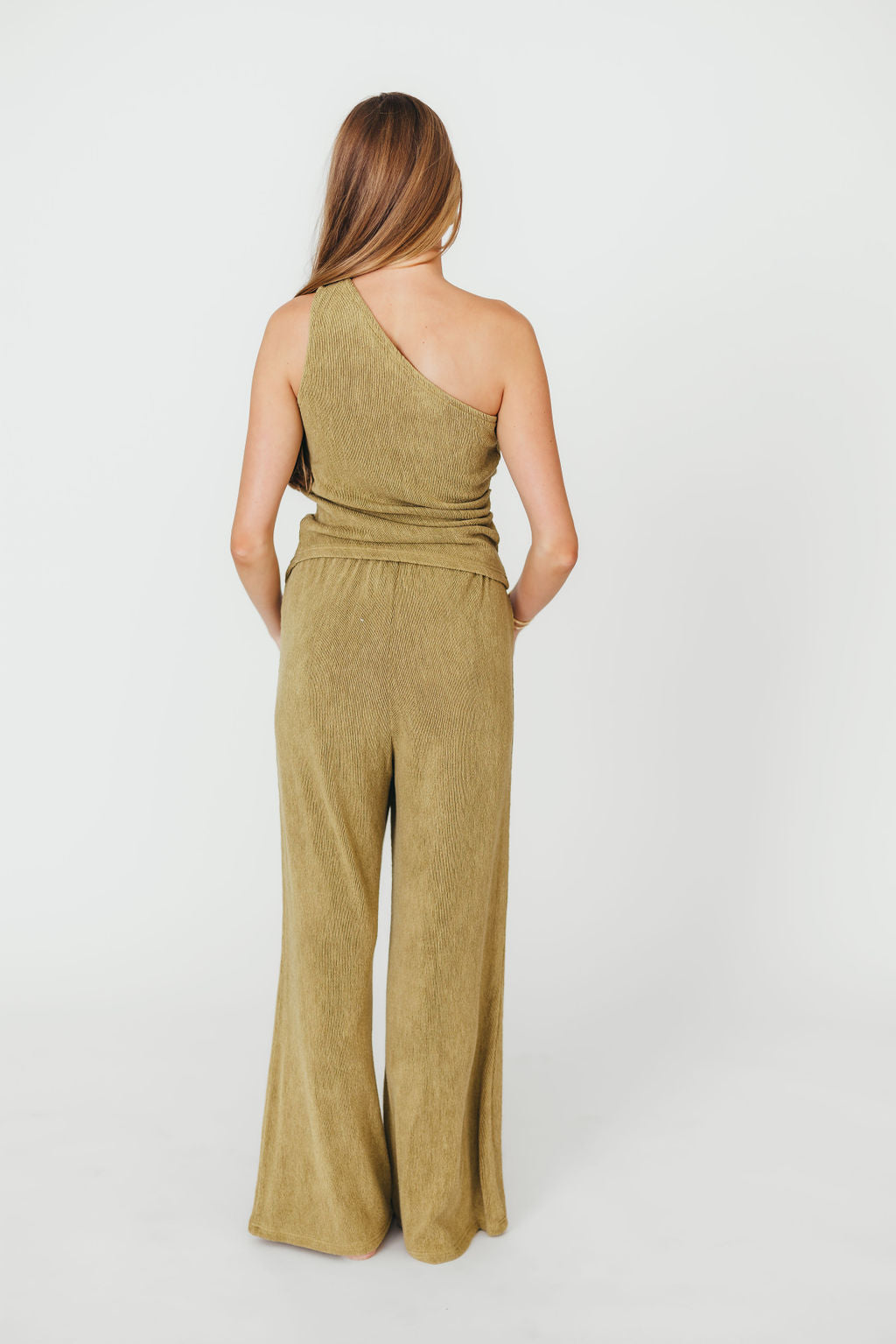 Ashley Asymmetrical One Shoulder Top and Pants Set in Olive | Women's Fashion Outfit for Party, Date Night & Special Occasions