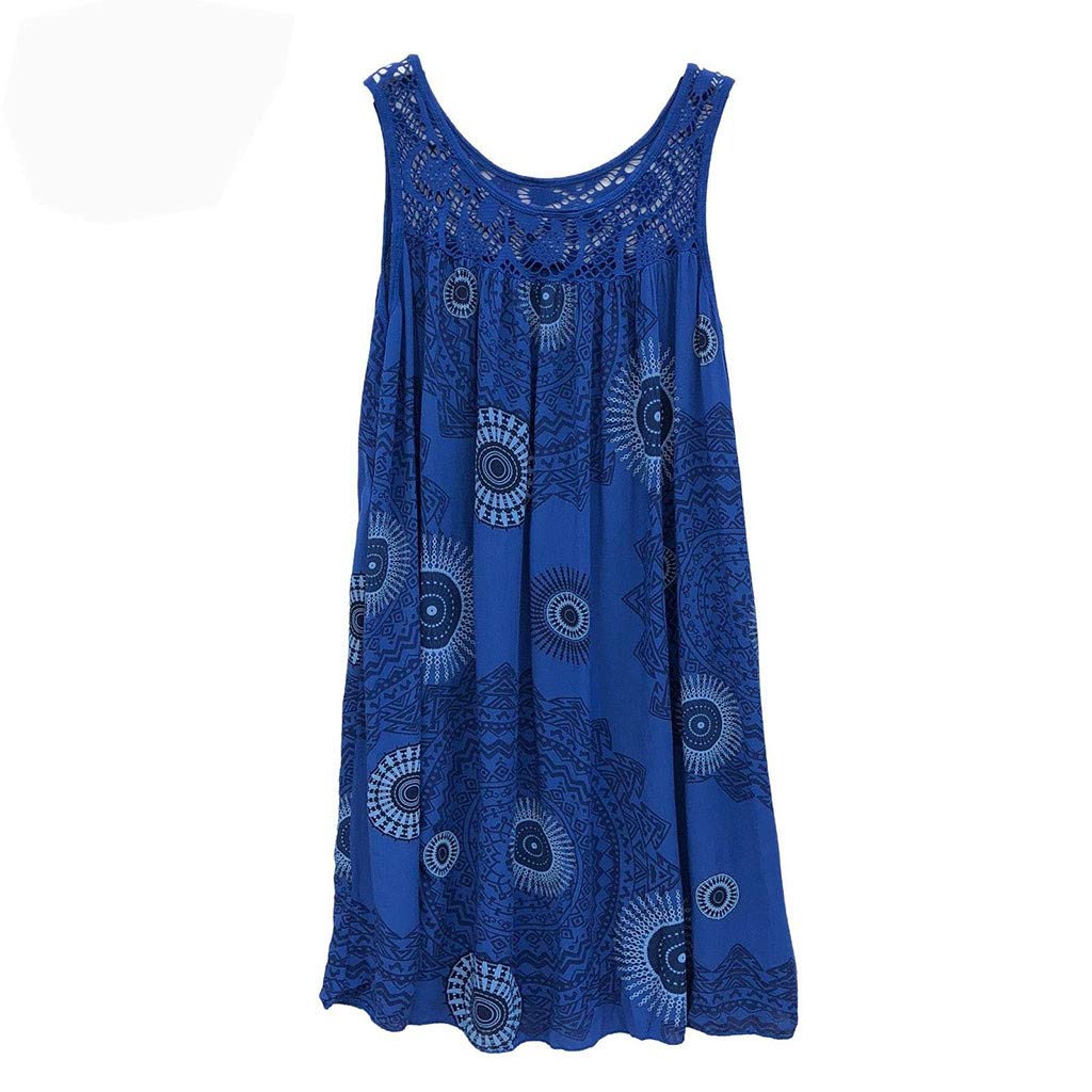 LISTHA Boho Tank Dress for Women Plus Size - Floral Lace Sleeveless Loose Mini Summer Dress for Beach, Vacation & Casual Outings