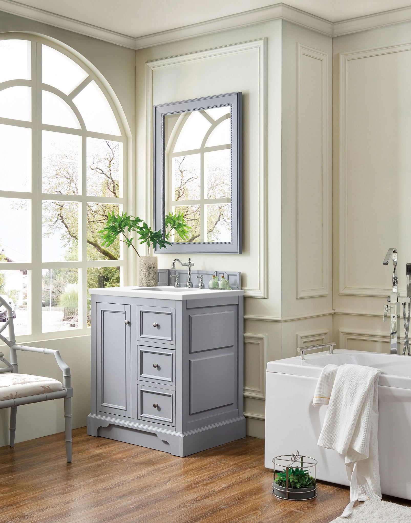 De Soto 30 Inch Single Bathroom Vanity with White Zeus Quartz Top - Silver Gray Finish for Modern Home & Apartment Bathrooms | Perfect for Small Spaces & Renovations