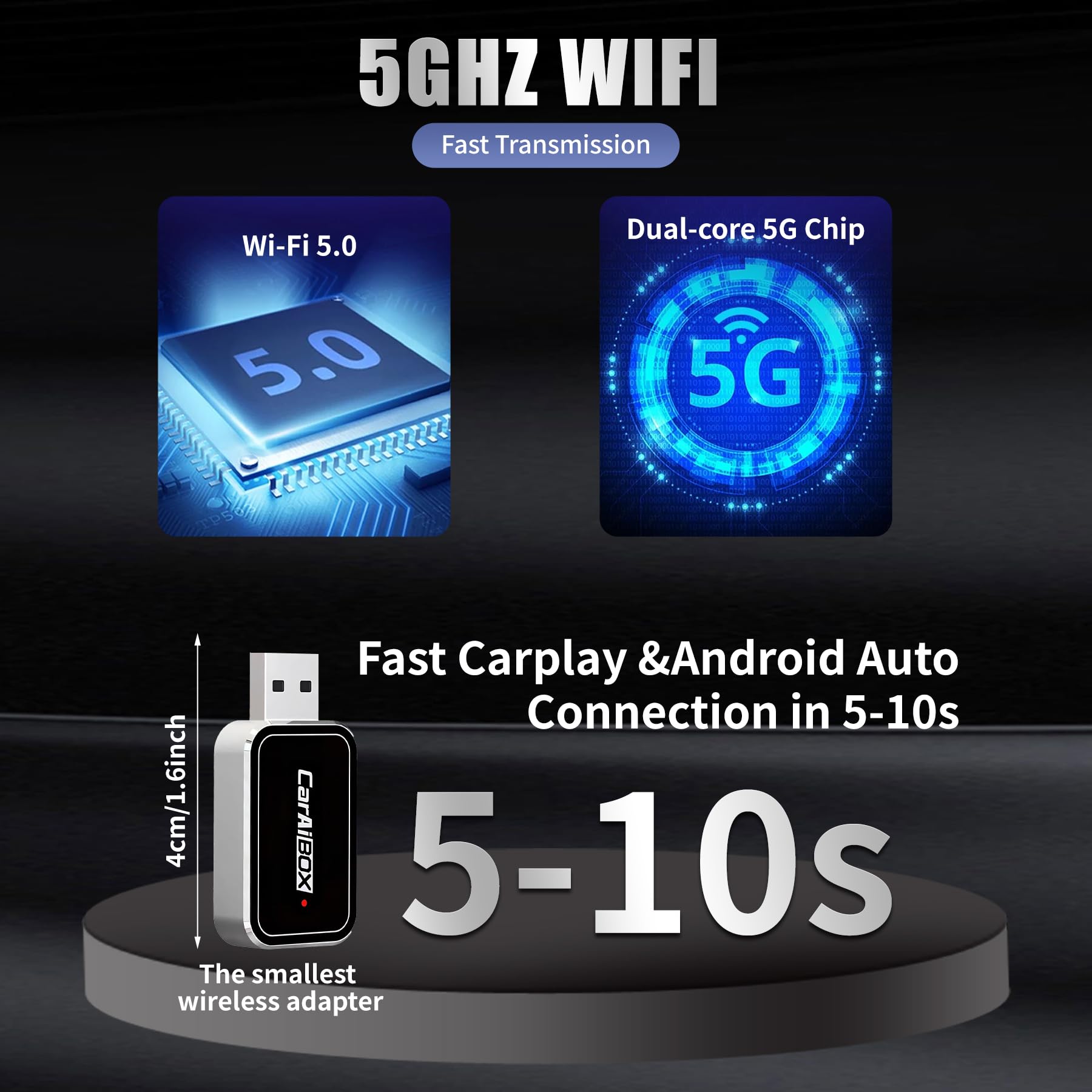 Wireless CarPlay & Android Auto Adapter 5.0 - 2-in-1 Bluetooth Dongle for iPhone & Android - Compatible with 2016+ Cars with OEM Wired CarPlay - Plug & Play for Safer Hands-Free Driving & Seamless Music Streaming