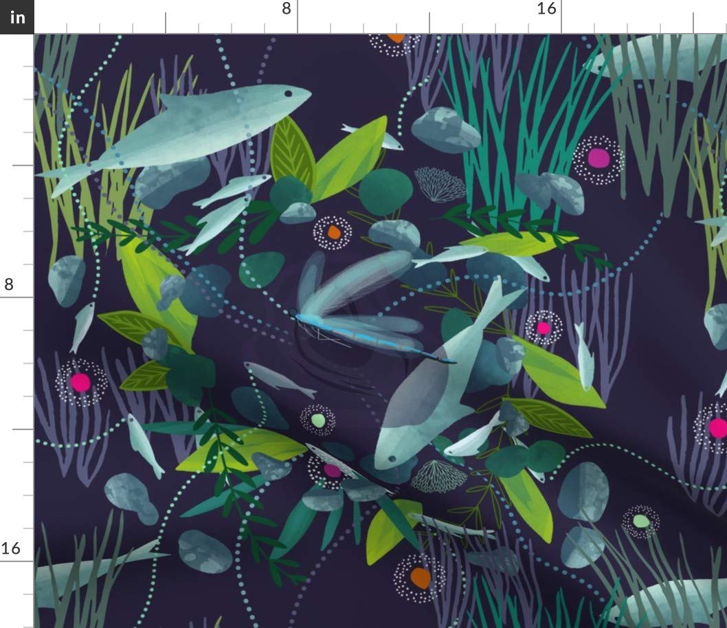 Berge Grass Water Bubbles Dragonfly Lake Shore Printed Cotton Fabric - Premium Petal Signature Cotton Fat Quarter for Sewing, Quilting, Apparel & Home Decor | Perfect for DIY Crafts, Curtains, Pillows & Dressmaking