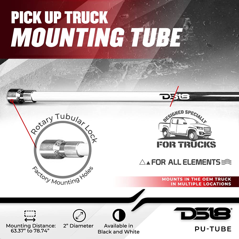 DS18 PU-Tube Pick Up Truck Bed Mounting Tube - Heavy Duty White Truck Accessories for Mounting Towers & Pods | Perfect for Off-Roading, Camping & Work Trucks