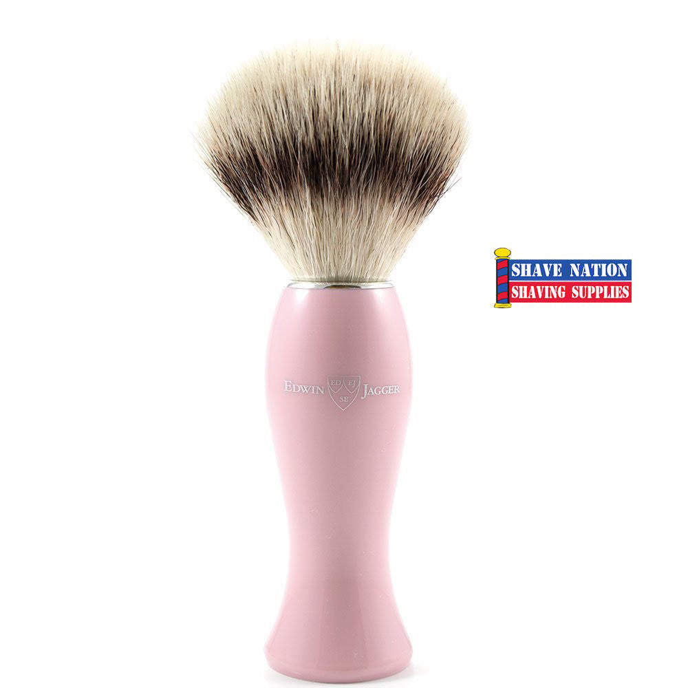 Edwin Jagger Synthetic Silvertip Shaving Brush with Pink Handle - Premium Men's Grooming Tool for Wet Shaving & Beard Care - Perfect for Home Use, Travel & Gift Giving