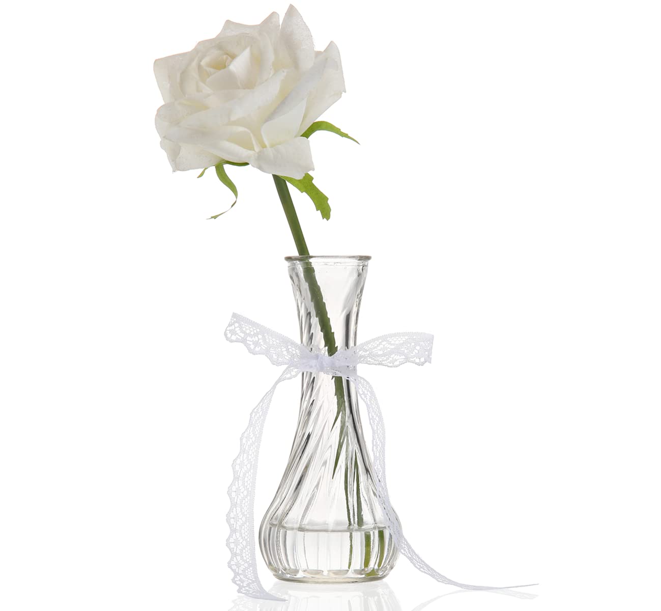 24-Piece Clear Glass Bud Vase Set with Lace Trim - Bulk Floral Arrangement Vases for Weddings, Events, Home Decor & Table Centerpieces - Perfect for DIY Flower Arrangements, Party Decorations, and Elegant Home Styling