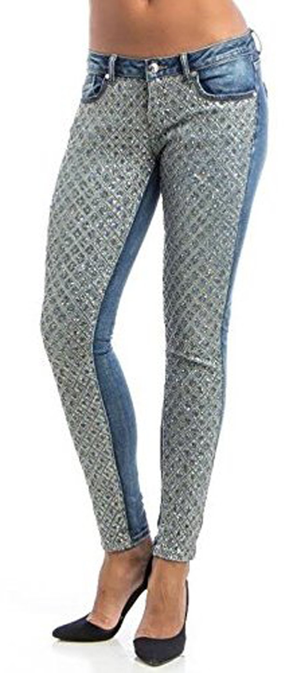SP 1065 Women's Sequin Gold Skinny Light Wash Denim Jeans - High Waisted Stretch Comfort for Party, Night Out & Casual Wear