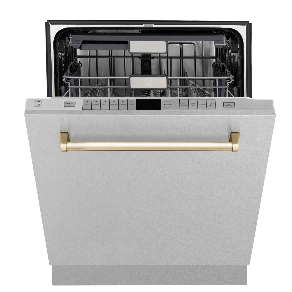 ZLINE Autograph Edition 24-inch Stainless Steel Dishwasher with 3rd Rack, Touch Controls & Gold Handle - Ultra Quiet 45dBa for Modern Kitchens | Perfect for Large Families & Entertaining Guests (Model DWMTZ SN 24 G)