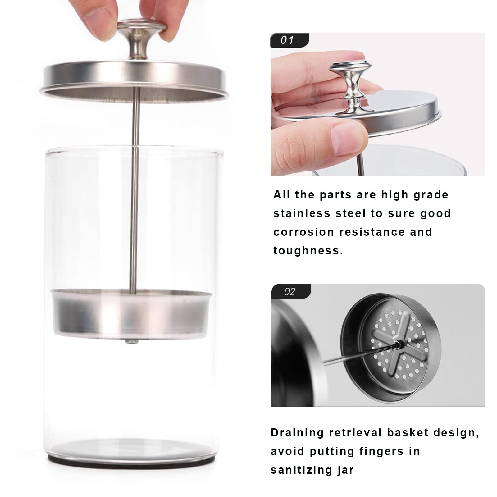 27oz Salon Sterilizer Glass Jar with Removable Basket - Barber Sanitizing Container for Spa Tools, Eyelash Extensions & Nail Equipment | Perfect for Disinfecting Combs, Scissors & Beauty Implements in Salons & Barbershops