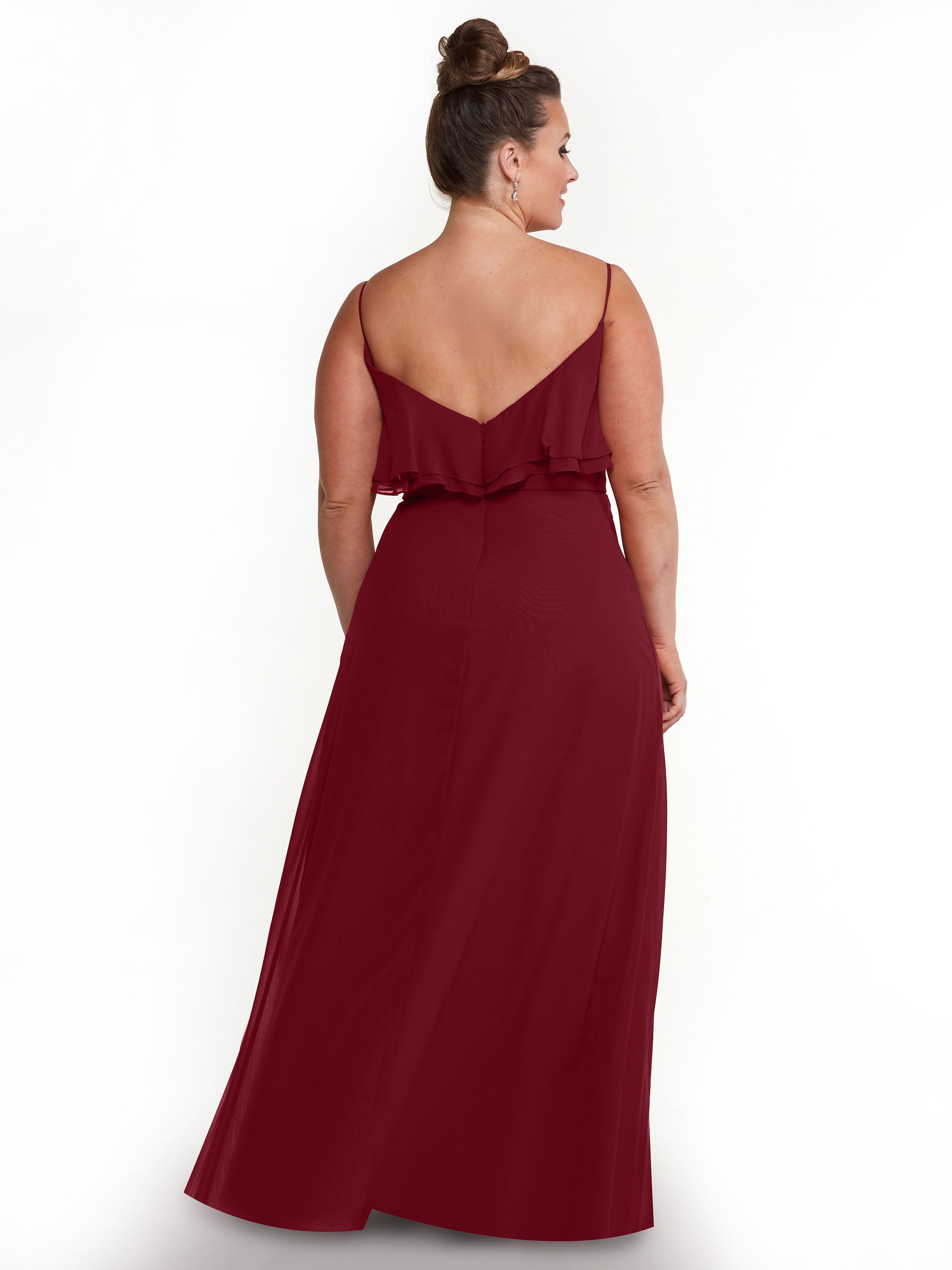 Elegant 80146 Sheath Chiffon Bridesmaid Dress with Ruffled Neckline - Perfect for Weddings, Formal Events & Special Occasions