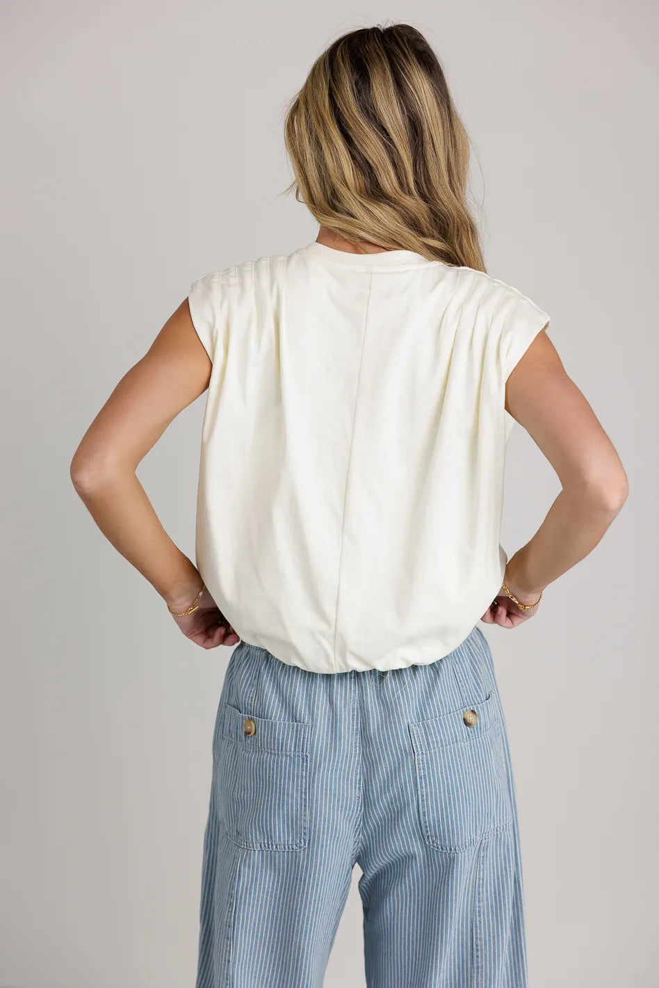 Kaidence Women's Muscle Tee in Ivory - Soft Stretchy Workout Top for Gym & Yoga | Final Sale
