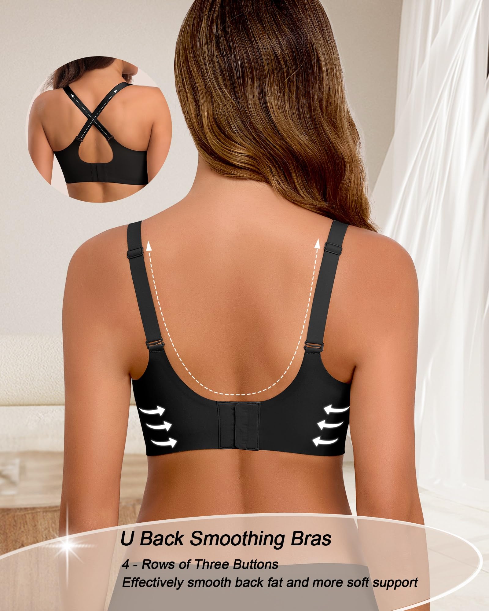 Women's Comfortable Supportive Bralettes - No Underwire Full Coverage Seamless Padded Bras with Scalloped Design for Everyday Wear, Yoga & Lounge
