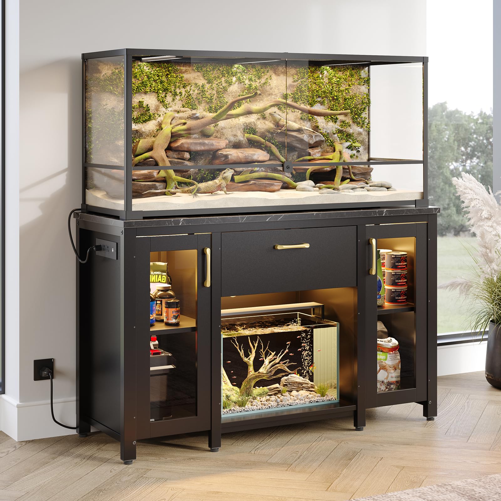 Bestier 55-75 Gallon Heavy Duty Aquarium Stand with Power Outlet & LED Light - 49.2