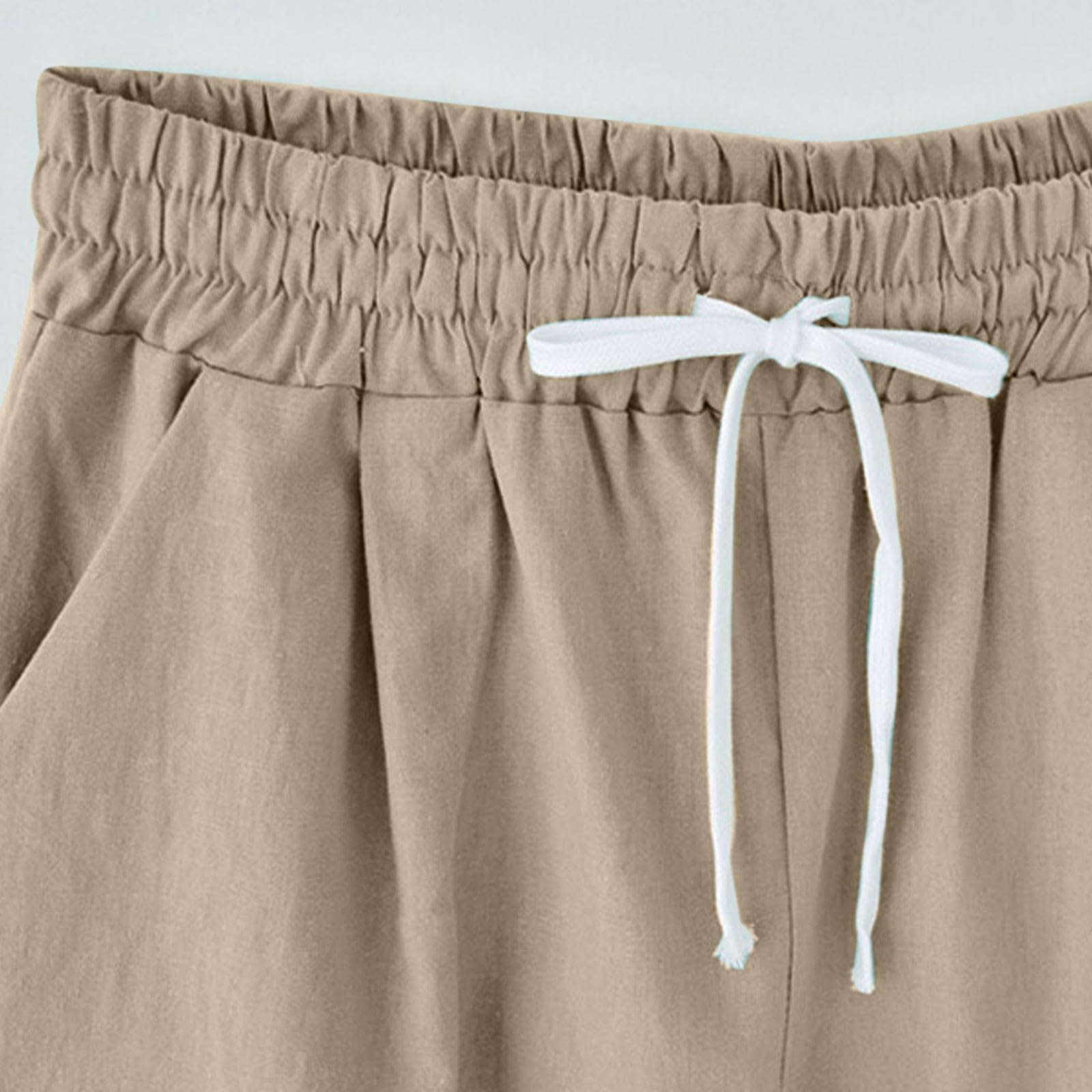 Women's Cotton Linen Bermuda Shorts with Pockets - Summer Casual Wear
