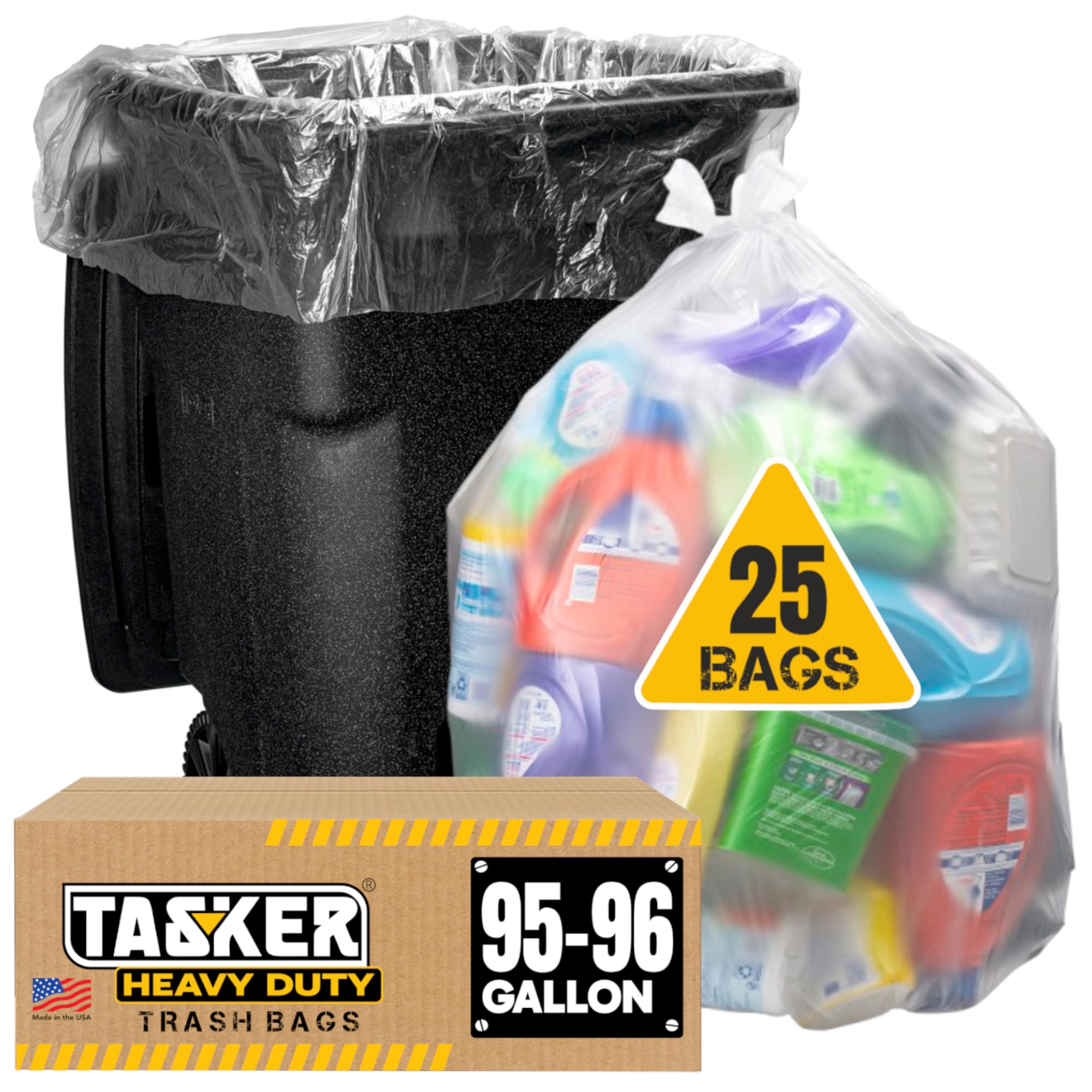 Heavy Duty 95-100 Gallon Clear Trash Bags | 25 Count Extra Large Can Liners for 90-100 Gallon Trash Cans | Durable, Leak-Proof & Tear-Resistant | Perfect for Outdoor Events, Commercial Use & Large Household Waste Disposal