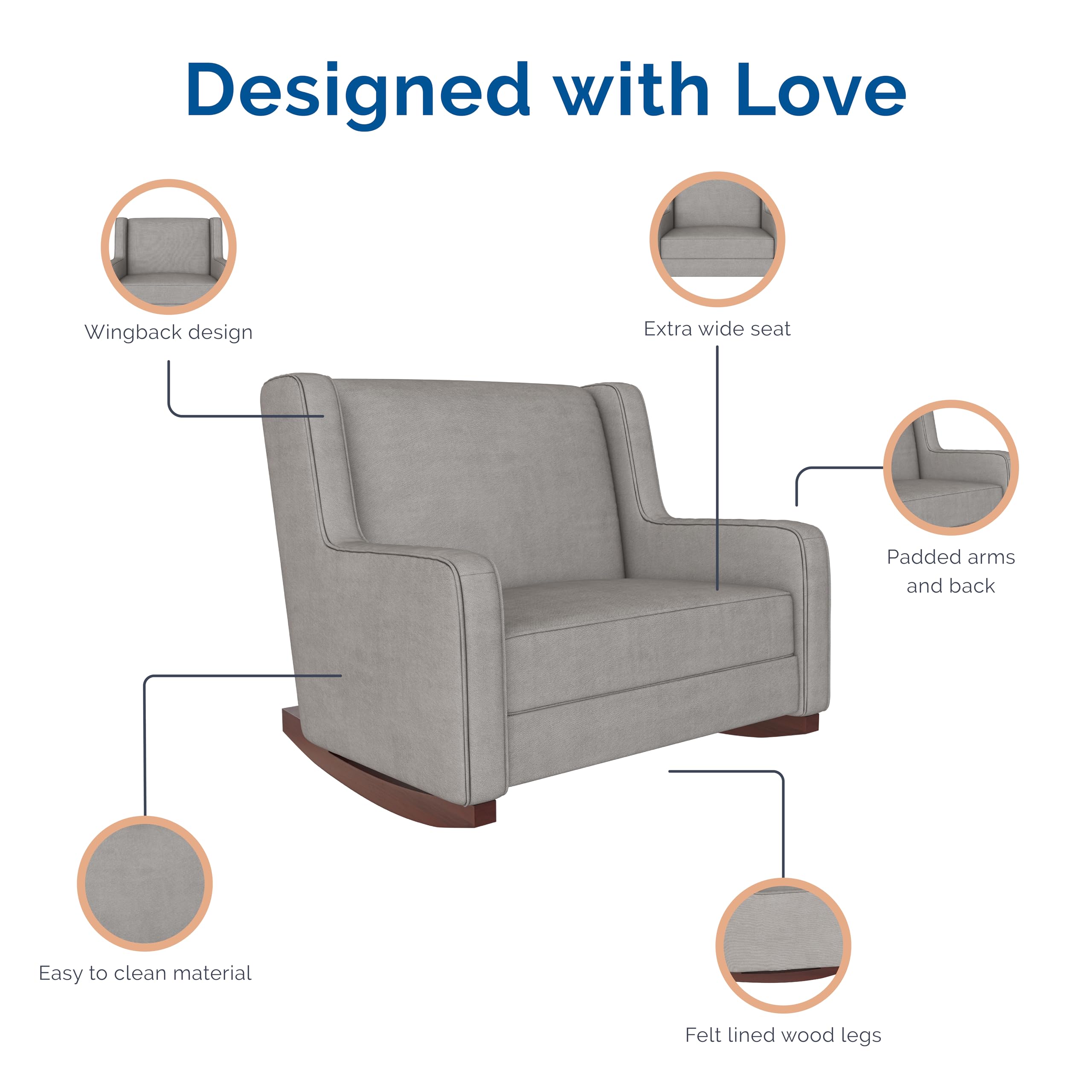 Baby Relax Hadley Double Rocker Chair - Comfortable Nursery Glider for Breastfeeding & Baby Bonding, Taupe - Perfect for Nurseries, Bedrooms & Living Rooms